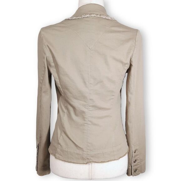 Margaret O’Leary Khaki Lapel Blazer Jacket Size Small Pleated Cotton Canvas Y2K - Picture 3 of 16